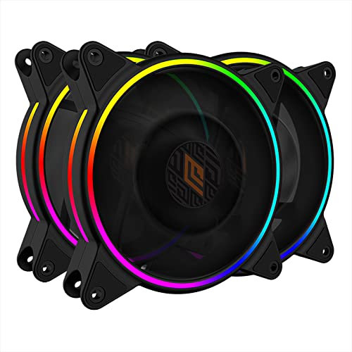 Noua Skiron Nero 3 Ventole Triplo Halo ARGB – RGB Indirizzabili, Ventole per Case da 120 mm 1200RPM con Fan Hub e Telecomando, Sincronizzato con Scheda Madre 5V a 3 Pin