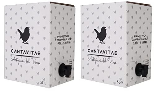 Confezione 2 Bag In Box Da 5 L Di Vino Primitivo Igp Igt Rosso Campania 14% Sfuso Da Azienda Agricola