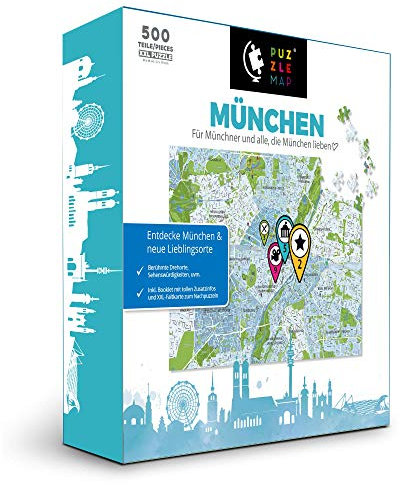 PuzzleMap München Puzzle Stadtplan - XXL 500 Teile - Mit Booklet & Faltkarte - 68x48cm Motivgröße - Reiseführer Geschenk Souvenir