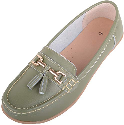 ABSOLUTE FOOTWEAR Womens Slip On Casual Leather Loafer/Deck/Boat Shoes/Sandals - Mistletoe - UK 4