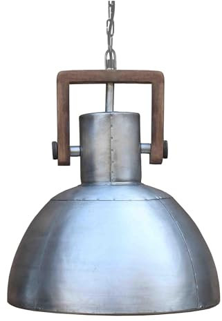 PR Home of Scandinavia Hochwertige Vintage Hängelampe aus Holz u. Metall silber Ashby 39cm E27 dimmbar