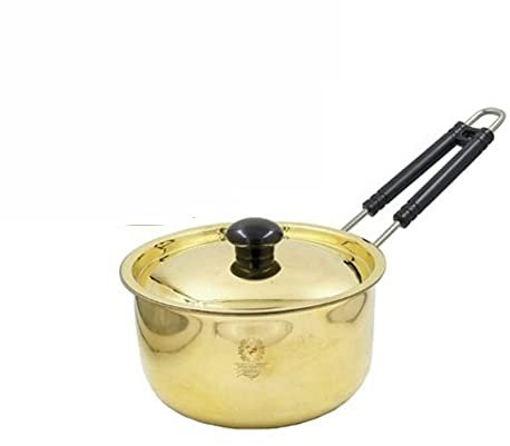 Radhna Indian Traditional Indian Brass Saucepan Cooking Pot Pan Cookware Pan with Handle