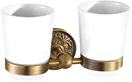 Handtuchständer (17 * 10 cm) Badezimmer Regal - Messing Antik Doppel-Becherhalter, Zahn-Becherhalter, Badezimmer Gesicht Becherhalter, Hardware-Anhänger-Becherhalter, gebürstetes Bronze Oberflächenbeh