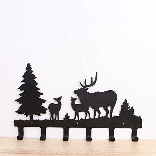 ifundom Kleiderhaken, Hirsch, Baum, Wald, Elch, Cartoon, Tier, Metall, Wandmontage, Tasche, Kleiderhaken, Kleiderhaken, Hängeregal, schwarz, 6 Haken