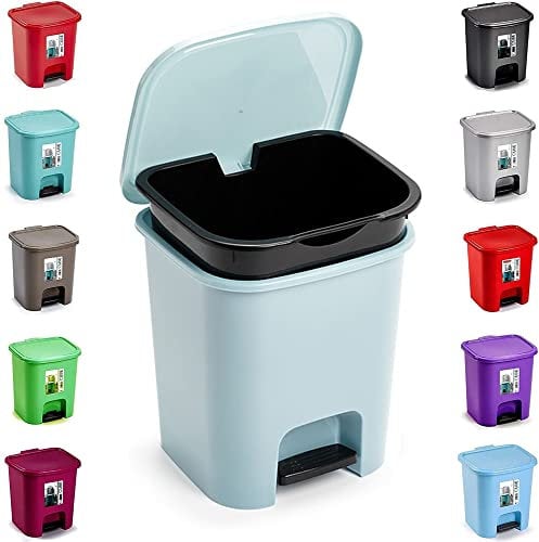 plastific Foot Pedal Bin Dustbin Rubbish Paper Waste Kitchen Office Plastic Bins (Sky Blue with Removable Inner Bucket, 7.5L)