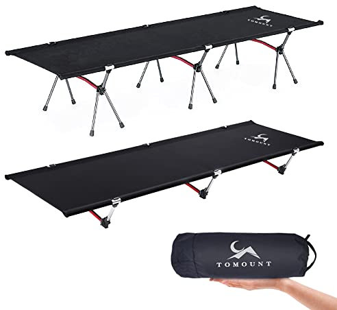 TOMOUNT Lit de camp léger en alliage d'aluminium compact pour balcon, jardin, tente, randonnée en plein air, noir