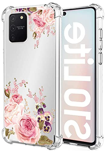 Yerebel Süße transparente Handyhülle für Galaxy S10 Lite, SM-G770F Hülle Weiche TPU Silikonhülle mit Stoßfester Rand & Flexibler Schutz Schutzhülle für Samsung Galaxy S10 Lite Rosenblüte