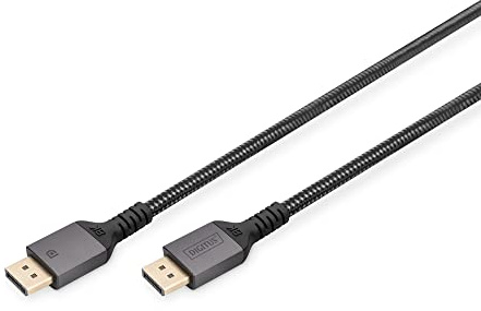 DIGITUS Displayport-Kabel – 2 m – DP 1.4 – UHD-II 8k/60Hz 4k/120Hz | HDR, HDCP 2.2 – vergoldete Stecker – Nylon-Geflecht – geeignet für Monitore, Grafikkarten – Schwarz