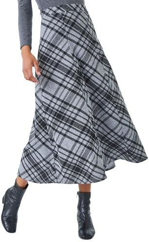 Roman Jersey Skirt for Women UK - Ladies Midi Maxi Floral Animal Print Autumn Winter Swing Smart Casual Office Cocktail Party Going Out Evening Holiday Cruise - Noir Orange - Size 10