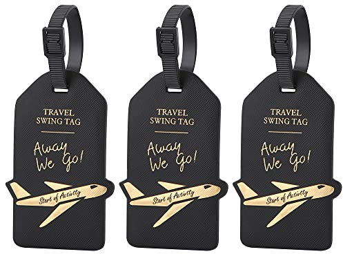 TITIROBA Kofferanhänger PVC Gepäckanhänger mit Adressschild Geeignet für Koffer Handtasche 3 Stücke Schwarz