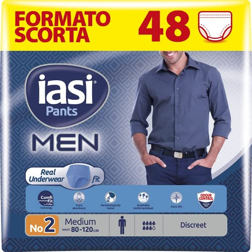 IASI Pants MEN, 48 Culottes Incontinence Homme, Protection Très Absorbante pour Fuites Urinaires Modérées à Fortes, Taille M, 48 unités