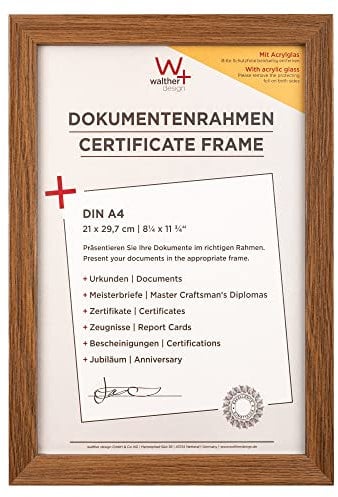 walther design Bilderrahmen eiche dunkel 21 x 29,7 cm (DIN A4) mit Kunstglas und Passepartout Fiorito Holzrahmen EFX130P