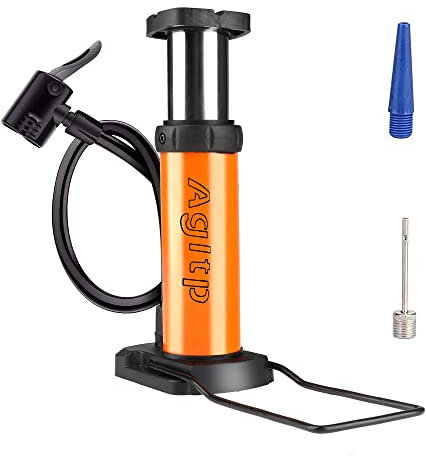 Agltp Fahrradpumpe, Mini-Fahrrad-Standpumpe, kompakte Mini-Fahrrad-Fußpumpe, kompatibel mit Presta- und Schrader-Ventil, tragbare Fahrradpumpe, Aluminium-Legierung, Fahrrad-Reifenpumpe, orange