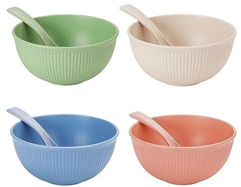 Unbreakable Cereal Bowls, 26oz Large Picnic Bowls, 8Pcs Plastic Bowls and Spoon Set for Camping, 750ml Lightweight Serving Bowls, Salad Bowls, Dinner Bowl, Dessert Bowl Set for BBQ, Picnic