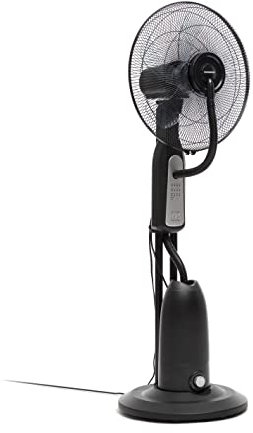 InnovaGoods® Ventilador Nebulizador de Agua con Mando a Distancia, ventilador multifunción Difusor de aromas, ventilador de pie Oscilante 80º, 3 Velocidades, Altura Ajustable y ruedas 360º