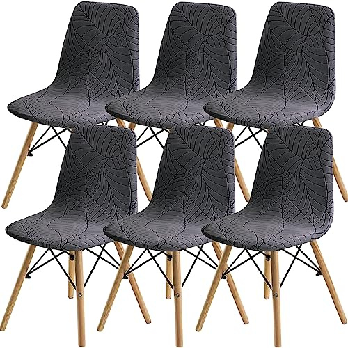 SHENGYIJING Esszimmerstühle Abdeckungen 2/4/6 Stück,Stil Shell Esszimmerstuhl Mid Century Modern Stuhl Sipcover,Gepolsterte Dining Accent Side Stuhlhussen (Grau1,6 Pieces)