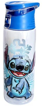 Disney Flip Top bottiglia Uh Oh Stitch, trasparente con coperchio blu con manico