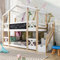Tkopy Kinderbett Hausbett 90x200 Etagenbett für 2 Kinder, Baumhaus Hochbett mit Tafel und Schließfächer, Holzbett Kinderbetten mit Rausfallschutz und Lattenrost, Treppe, ohne Matratze, Natur & Weiß