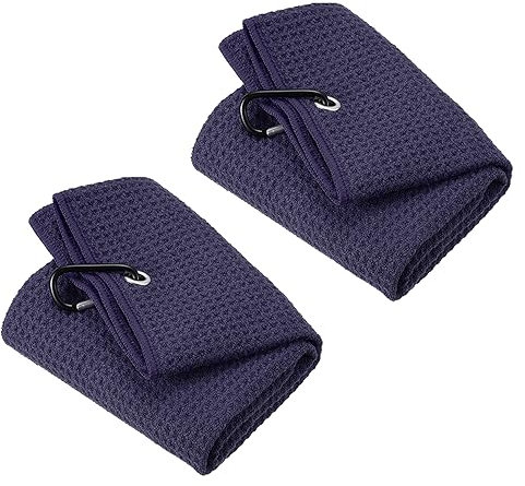 PATIKIL 16x16 Tri-Fold Golf Towels, 2 Pack Waffle Pattern Towels Soft Fiber Strong Water Absorption with D Clip for Golf Lovers, Navy Blue