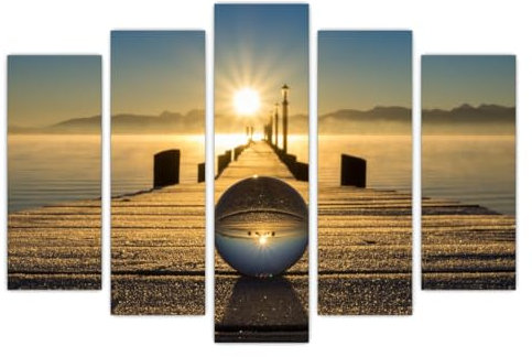 AREDE Set di 5 Stampe da Parete Quadri Moderni Decorazioni da Muro per Casa Soggiorno Camera da Letto e Cucina Alba e sfera di vetro| 120 x 80 cm | Pronto da appendere