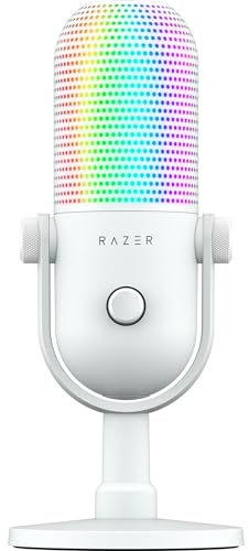 Razer Seiren V3 Chroma - Microphone USB RGB - Microphone à condensateur supercardioïde avec Tap-to-Mute (éclairage réactif, limiteur de Gain numérique et Amortisseur de Chocs intégré) Blanc