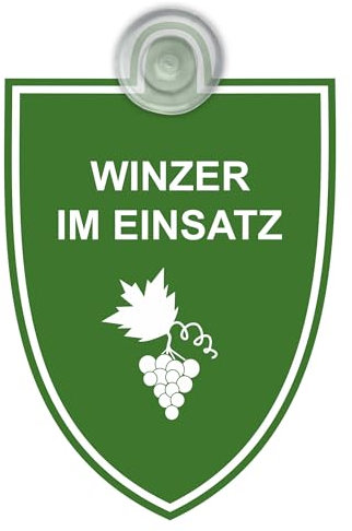 Indigos UG - Schild Winzer im Einsatz - grün - 9x12 cm - Saugnapfschild - Aluverbund - Emblem - Innenbefestigung für Ihr Auto - UV-Beständig - Einsatzschild - Hinweisschild - Warnschild