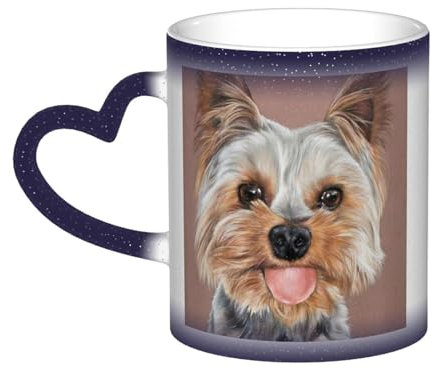 FUkker Mug, Ceramic Color Changing Coffee Mug Tea Cup for Kitchen Restaurant Office,330ml,Dog Cute Yorkshire Terrier Teacup