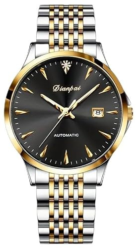 DIANPAI Vollautomatische mechanische Uhr für Herren, dünnes Edelstahlarmband, luxuriöses Business-Nachtlicht, wasserdicht, Ramadan-Herrenuhr