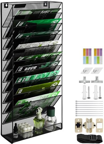 IOUGDSEC Hängeregal für Zeitschriften, Dokumente, Zeitschriften, Zeitschriften, Zeitschriften, Zeitschriften, Aufbewahrung, 11 Etagen, A4, aus robustem Metallgeflecht, Briefablage