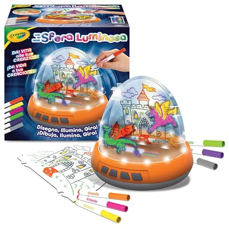 CRAYOLA - Boule lumineuse, set motorisé avec lumières et mouvement pour créer des dessins sur deux niveaux, 6 feutres gel lavables, activités créatives et cadeaux pour enfants, à partir de 6 ans, 25 à