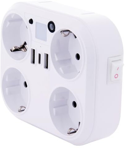 REY Enchufe Cargador Multipuerto HUB USB - Toma Corriente 8 en 1 con Tipo C