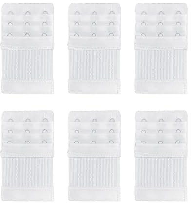 EUPSIIU 6 Pieces Women's Bra Extender Bra Strap Extenders Extensions, 3 Hook 3 Row Bra Extender, Elastic Extender Set, Elastic Bra Band Hook, Women's Stretchy Bra Extension Strap (White)