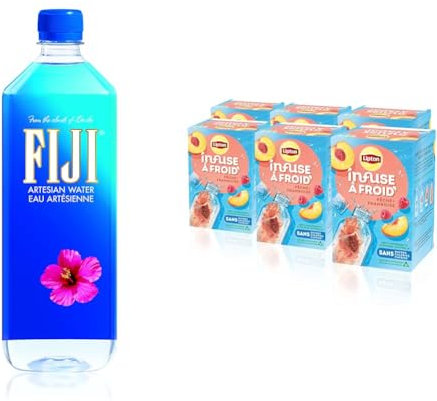 Fiji Water 1 l (Lot de 6) & Lipton Infuse à Froid Pêche Framboise