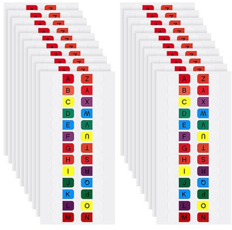 Lot de 20 feuilles d'onglets adhésifs de A à Z avec index de l'alphabet - Onglets de page autocollants pour petites lettres alphabétiques - Onglets de séparation pour fichiers scolaires et bureau -