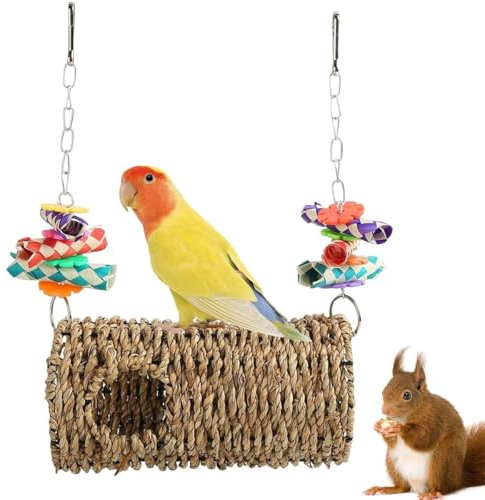 ZYYRSS Seagrass Hammock, Hammock Play Tunnel Bird Woven House Toy Sea Grass Woven House Hanging Bed Toy for Bird