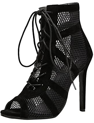 Sandali da donna con tacco – Sandali con tacco alto Sexy Pumps Peep Toe Open Stivaletti Latin Standard Scarpe da ballo in rete, sandali estivi da ballo Bootie Performance, Nero , 38 EU