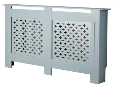 Home Source Radiator Cover Wooden Wall Cabinet Shelf Decorative Grill, Grey, Large 152cm