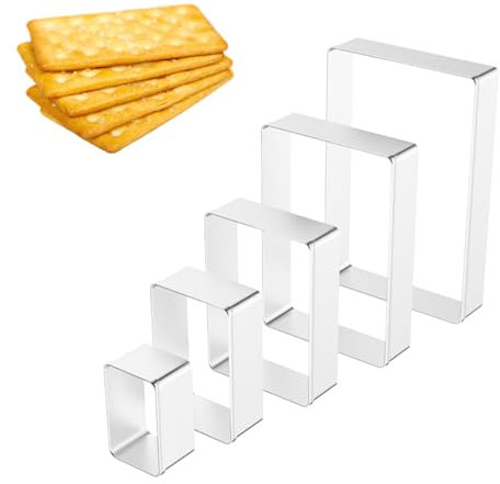 5 Pcs Cookie Cutters,Stainless Steel Metal Rectangle Shape Pastry Cutters Moulds Biscuit Cutters Scone Cutters Set for Baking Cookie Cake Sandwiches Cutter Tool Set DIY Cake Decorating