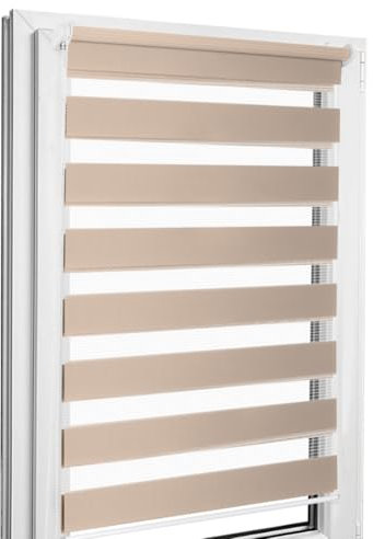Home-Vision® DuoRollo Klemmfix, Doppelrollo ohne Bohren mit Klämmträgern, DuoRollos für Fenster und Türen (Beige, B110cm x H130cm)