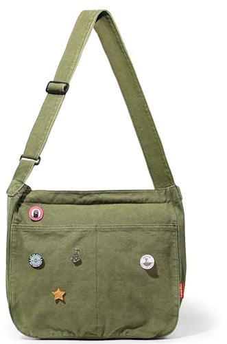 Captain Blues Canvas Messenger Bag for Women & Men, Large Satchel Bag with Zip, Canvas Crossbody Messenger Bags for School, Travel Day Out (Green)