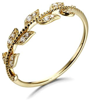 Bishilin Hochzeit Ringe Gold 750 Damen, Verlobungsringe Blatt mit Diamant Eheringe Frauen Ringe Nickelfrei Größe 48 (15.3)