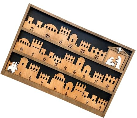YAOGUI Weihnachtskrippen-Adventskalender, mit beweglichem Stern, 3D-Holzsockel, Dekoration für den Urlaub, Countdowns