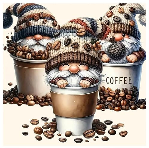 SHEGZHUC Diamond Painting Wichtel mit Kaffee - Gnomenküche Mosaik Diamantmalerei Kunst Stickerei Kreuzstich Bild Geschenk Wanddekoration