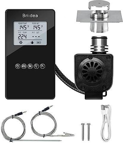 BBQ Temperature Controller, Briidea Automatic Smoker Fan Controller with Dual Probe, Compatible with Big Green Egg, Kamado Joe, Primo, Ceramic Grills, Cypress Grill, Delivers Reliable Heat Control