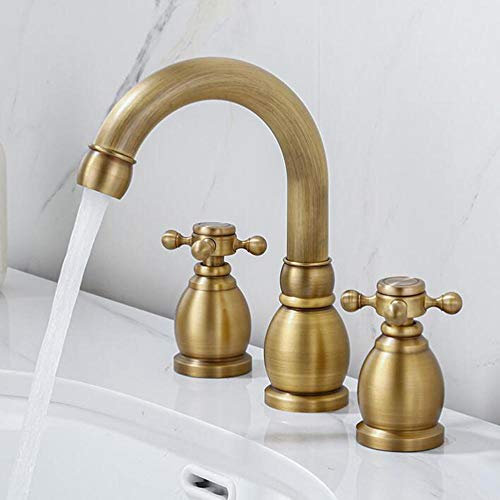 Miscelatore lavabo a 3 Fori Rubinetto in Ottone per Acqua Calda e Fredda Rubinetto per lavabo in Ceramica con Nucleo valvolare-Antico