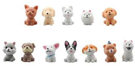 Tabanzhe Dog Figurines-12PCS Realistic Mini Dog Figures Miniature Puppy Figurines Playset Hand Painted Tiny Dogs Animals for Cake Toppers Birthday Gift Party Favor