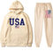 Generisch USA Hoodie Set Herren Amerikanische Flagge Sweatshirt und Hosen Zweiteilige Anzug Set USA-Sweatshirt mit Kapuze und Cargohosen 2-Teiliges für Paare Soild Color Sportanzug