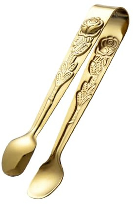 Mini Sugar Tongs, Stainless Steel Serving Tool - Rose Sugar Cube Tongs for Home, U-Shaped Ice Tongs, BBQ, Kitchen, Restaurant (Gold)