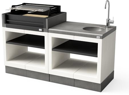 TUOZI - PACK 2 KITAWAY [F] – COCINA DE EXTERIOR KITAWAY GRILL – Barbacoa Modular con Parrilla de Acero Inoxidable, Fregadero y Funda (168 x 63 x 115 cm)