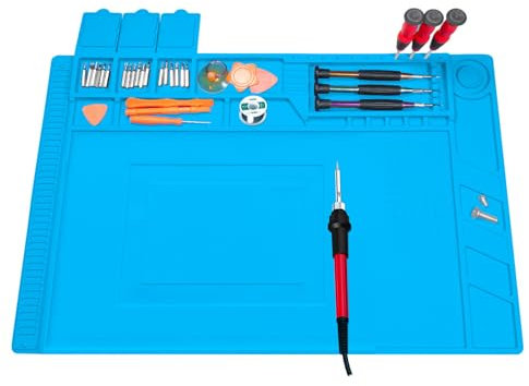 Silicona Alfombrilla para Soldadura - 45x30cm Alfombra Antiestática Resistente al Calor 500°C para Estación de Soldar, Reparación Electrónica, PCB - Protector de Mesa No Derretible